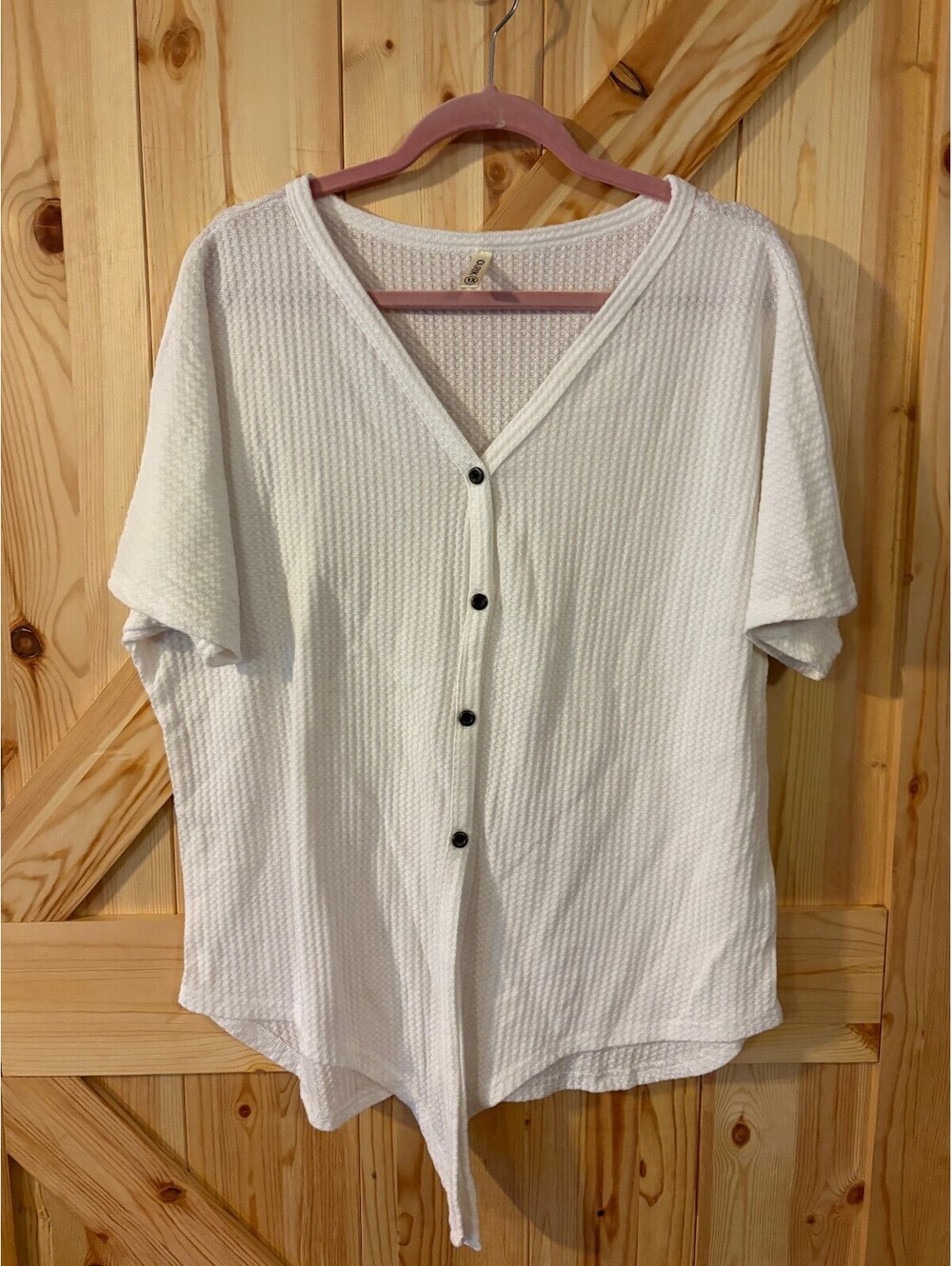 Orlik White Button-Up Knit Top with Tie Front Detail Size 1X